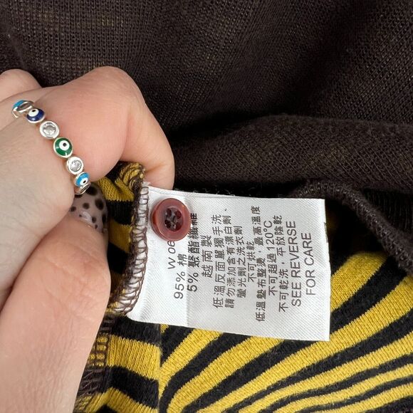 Brown Yellow Striped V Neck Henley Sweater Button Detail Mens Size M Net Man - Picture 5 of 9